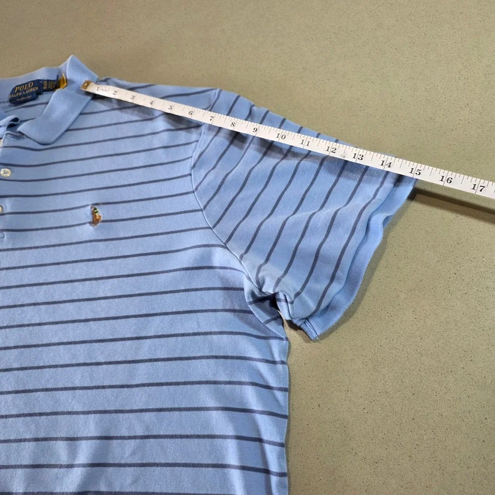 Polo Ralph Lauren Men XL Classic Fit Polo Shirt Blue Striped Short Sleeve Cotton